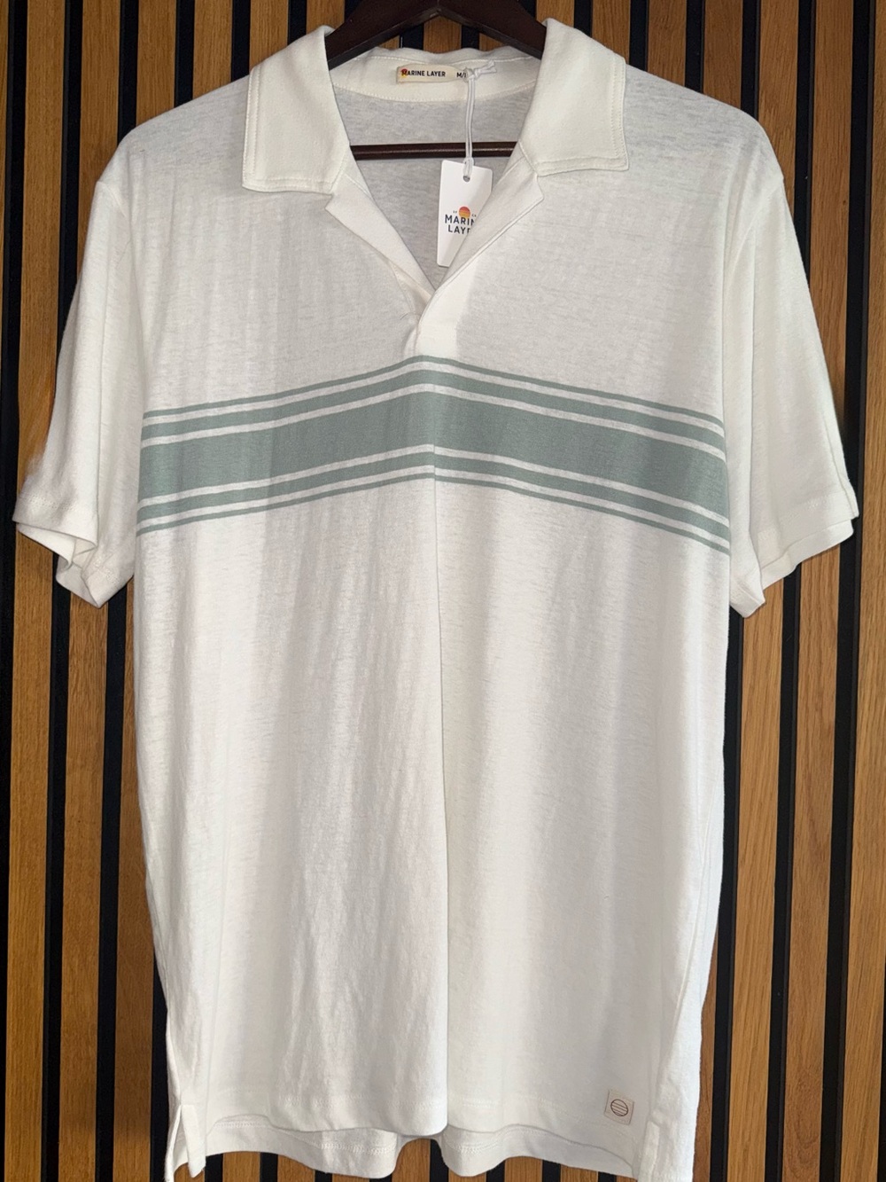 NWT Marine Layer Hemp Cotton Polo Shirt in “Grey Mist Stripe” - Size Marge (M/L)
